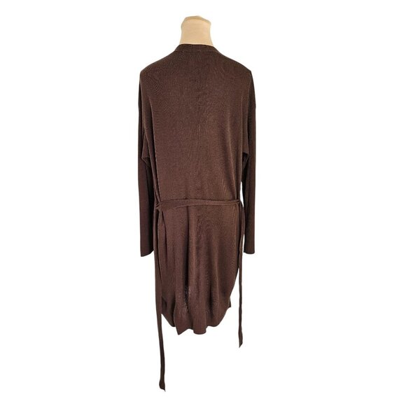 Bella Dahl Dark Brown Ribbed Long Sleeve Tie Cardigan Drop Shoulder Sz L - Picture 4 of 8